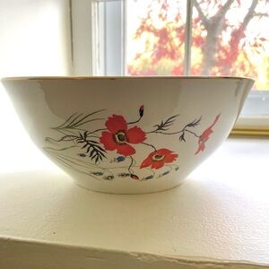 Vintage Sarreguemines Serving Bowl Red Poppy Floral Made in France